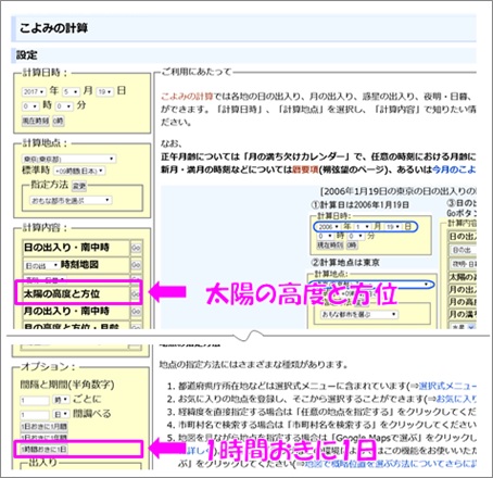 太陽位置（高度・方位）の計算