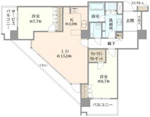 リビングが三角形